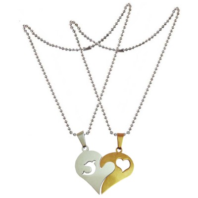 Two Pieces Couple Heart Shape Necklace by Menjewell 